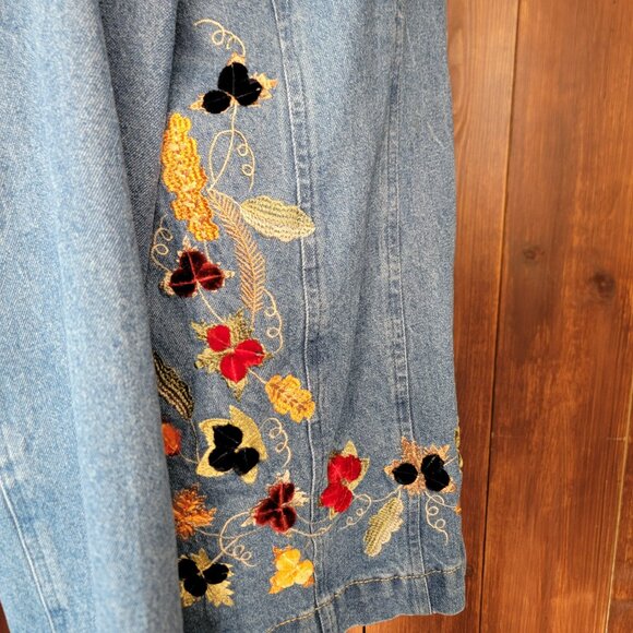 Vintage Tantrums Women XXL Jean Jacket Embroidered Fall Leaves Whimsical Country - Picture 8 of 13